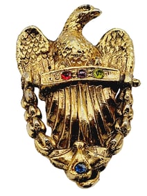 HEAVY VINTAGE EAGLE ARTICULATING DOOR KNOCKER BROOCH W/ RHINESTONE