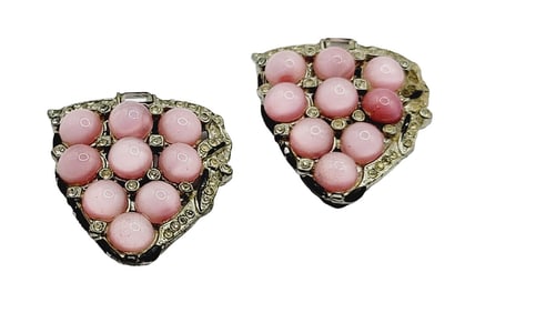 ANTIQUE PAIR OF SATIN GLASS FRUIT SALAD DRESS CLIPS