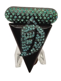 RARE SIGNED (F) REIDMAN ART DECO BAKELITE RHINESTONE ENCRUSTED DRESS CLIP