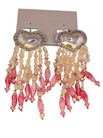 VINTAGE NOS CHIPITA BEADED HEART PINK PIERCED EARRINGS
