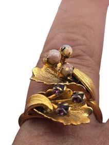 VINTAGE RHINESTONE LEAF ADJUSTABLE RING