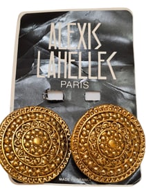 VINTAGE 80S ALEXIS LAHELLEC PARIS NOS HUGE ETRUSCAN CLIP EARRINGS
