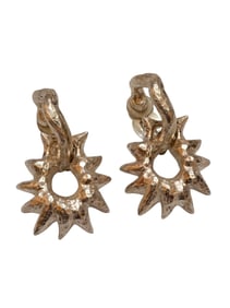 VINTAGE 80S ALEXIS LAHELLEC PARIS NOS SILVERTONE SPIKE HOOP CLIP EARRINGS