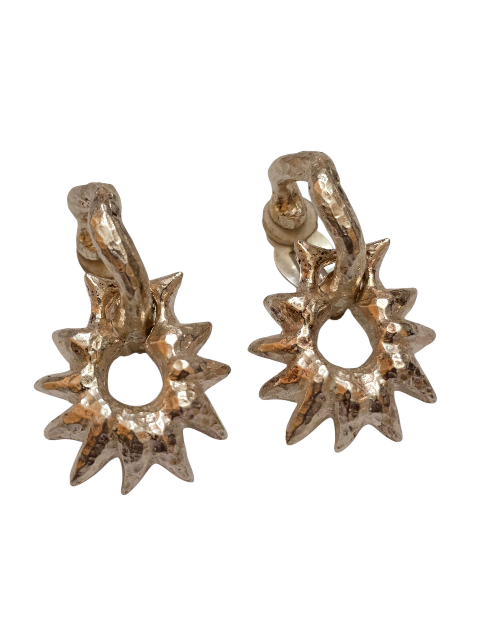 VINTAGE 80S ALEXIS LAHELLEC PARIS NOS SILVERTONE SPIKE HOOP CLIP EARRINGS (1 of 4)