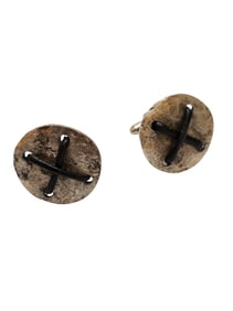 VINTAGE 80S RARE ALEXIS LAHELLEC PARIS NOS SILVER METAL & LEATHER CUFFLINKS