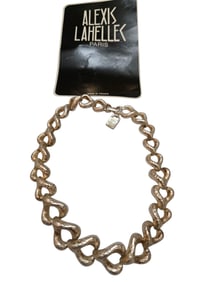 VINTAGE 80S RARE ALEXIS LAHELLEC PARIS NOS MATTE SILVER METAL CHUNKY HEAVY HEART CHAIN NECKLACE