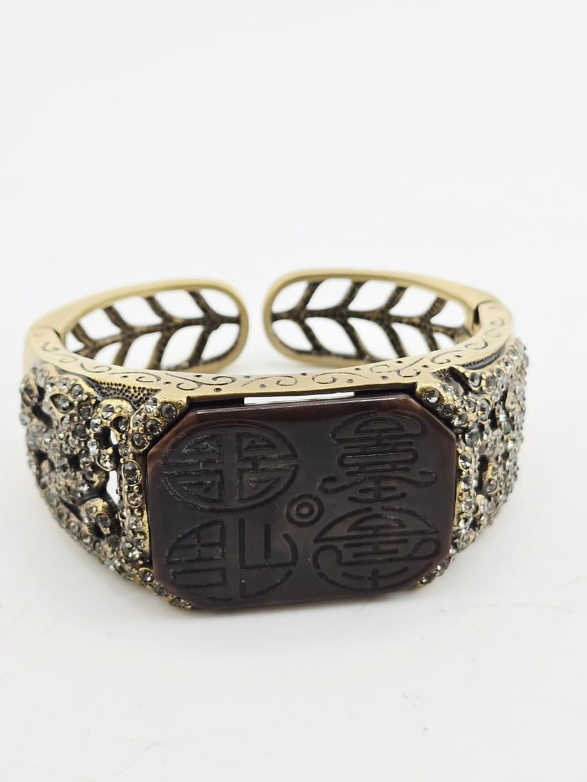 HEIDI DAUS RHINESTONE AND ETCHED ASIAN MOTIFF CUFF BANGLE BRACELET (1 of 7)