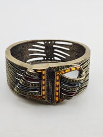 HEIDI DAUS RHINESTONE HINGED MULTICOLOR RIBBON BANGLE CUFF BRACELET