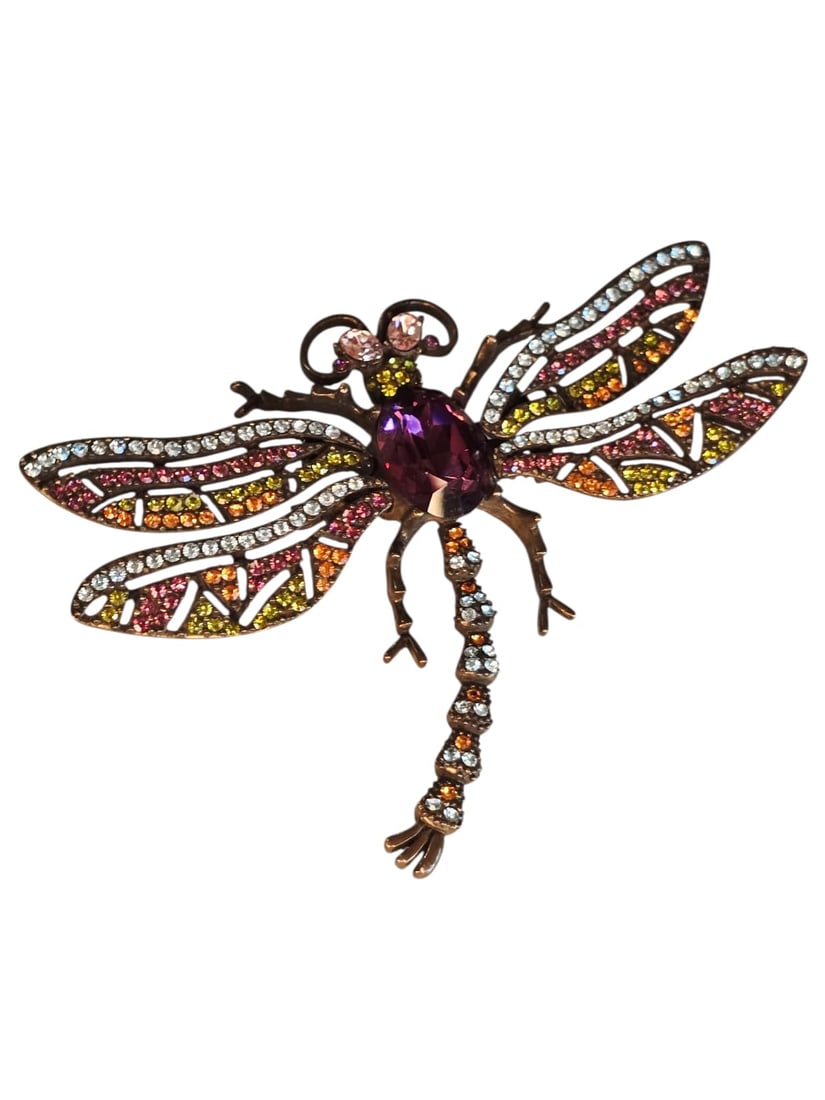 SIGNED UTC CHINA/ HEIDI DAUS RHINESTONE TREMBLING DRAGON FLY BROOCH (1 of 6)