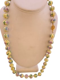 ANTIQUE HAND KNOTTED YELLOW CLOISONNE NECKLACE