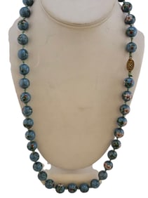 ANTIQUE HAND KNOTTED BLUE CLOISONNE NECKLACE