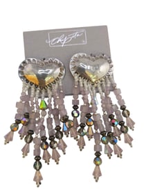 VINTAGE NOS CHIPITA HEART CRYSTAL PIERCED EARRINGS ON ORIGINAL CARD