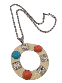 VINTAGE ENAMEL KJL CIRCLE NECKLACE WITH RHINESTONE
