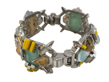 BLINGY RHINESTONE AND GLASS BANGLE BRACELET