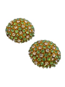 VINTAGE 80S HEAVY RHINESTONE DOMED DESIGNER EARRINGS
