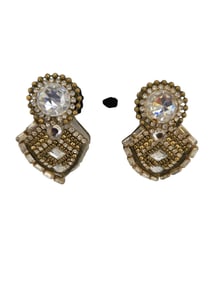 VINTAGE 80S HANSEN STYLE RHINESTONE EPOXY CLIP EARRINGS