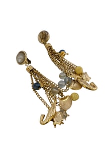 VINTAGE 80S CHAIN AND BEADED SEALIFE DANGLE CLIP EARRINGS