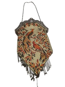 ANTIQUE MANDOLIN PEACOCK ENAMEL DANCE PURSE