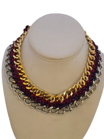 VINTAGE NOS BEE CHARMING HAND BRAIDED 2 TONE METAL AND THREAD COLLAR NECKLACE