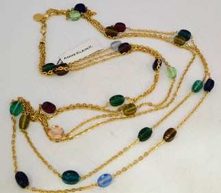 VINTAGE NOS ANNE KLEIN MULTI CHAIN AND GLASS NECKLACE