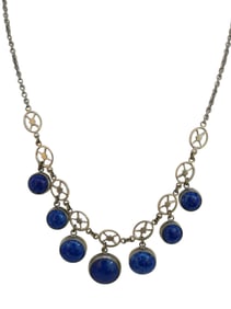 ANTIQUE ART DECO SIGNED GERMANY LAPIS BLUE/GLASS DANGLE NECKLACE