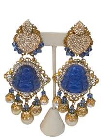 VINTAGE NOS VRBA RESIN RHINESTONE BUDDHA CLIP EARRINGS