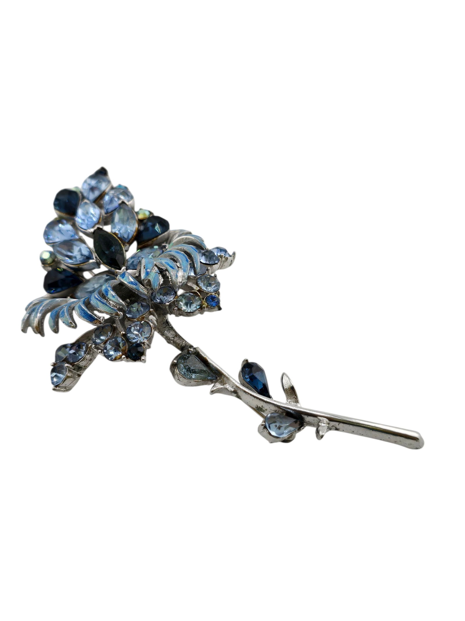 VINTAGE SIGNED CORO RHINESTONE AND ENAMEL BROOCH: VINTAGE SIGNED CORO RHINESTONE AND ENAMEL BROOCH. ABOUT 4", IN GOOD CONDITION, NICE WEIGHT AND STONES.