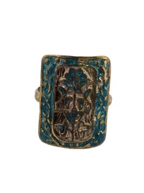 VINTAGE STERLING ENAMEL WITH GOLD VERMEIL DECORATIVE RING SIZE 8 TO 8.25