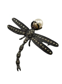 ANTIQUE STERLING 925 & MARCASITE DRAGONFLY BROOCH