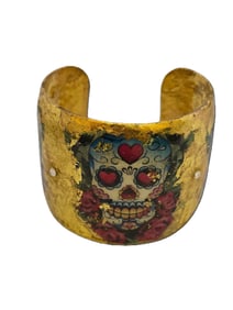 RETIRED EVOCATEUR 22KT GOLD LEAF SKULL CUFF BRACELET