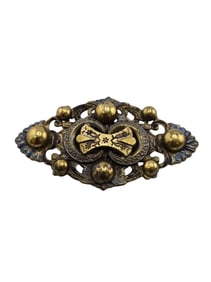 ANTIQUE VICTORIAN BRASS & ENAMEL SASH BROOCH