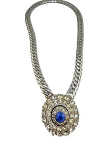 VINTAGE UNIQUE RHINESTONE CIRCLE NECKLACE MARKED PAT PEND