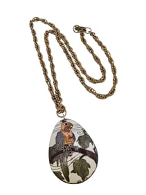 VINTAGE PARROT CLOISIONNE DOUBLE SIDED PENDANT ON ROPE CHAIN NECKLACE
