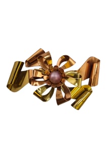 VINTAGE 2 TONE METAL BOW BROOCH