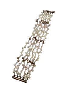 VINTAGE PEARL CRYSTAL & STERLING 6 STRAND BRACELET