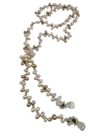 VINTAGE PEARL AND CRYSTAL LARIET NECKLACE