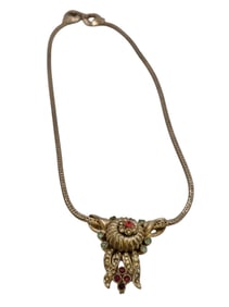 VINTAGE WELL MADE RHINESTONE PENDANT ON FOXTAIL CHAIN NECKLACE