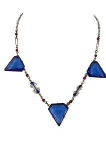 ANTIQUE ART DECO FACETED GLASS AND ENAMEL NECKLACE