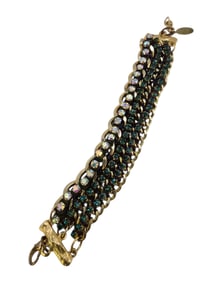 VINTAGE NOS BEE CHARMING HAND WOVEN TRIPLE CHAIN AND TRIPLE RHINESTONE BRACELET