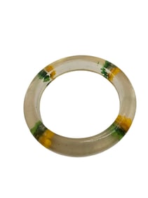 VINTAGE 60S GREEN/ORANGE YELLOW DRIED FLOWERS LUCITE/ACRYLIC BANGLE BRACELET