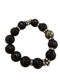 VINTAGE NOS BEE CHARMING PYRITE, RHINESTONE AND SEMI PRECIOUS BEADED STRETCH BRACELET