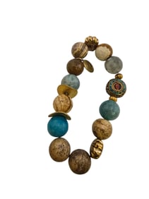 VINTAGE NOS BEE CHARMING LARIMAR & SEMI PRECIOUS BALI BEADED STRETCH BRACELET
