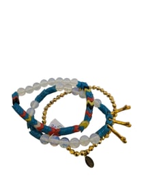 VINTAGE SUGAR NY 3 STRAND GLASS VULCANITE RECORD BEAD BEADED BRACELET