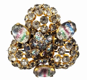 WONDERFUL IRIS/RAINBOW GLASS LAYERED BROOCH ATTRIBUTED TO VOGUE