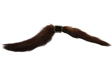 VINTAGE MINK TAIL RHINESTONE BOW BROOCH