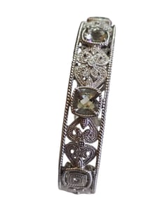 VINTAGE NOS SIGNED SP IN DIAMOND SHAPE STERLING ELABORATE PAVE RHINESTONE JEWELED CUFF BRACELET