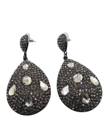VINTAGE NOS JOAN BOYCE HUGE FACETED GLASS AND RHINESTONE TEARDROP PIERCED EARRINGS