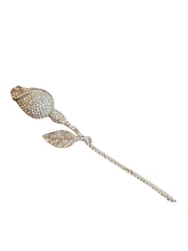 VINTAGE SIGNED SCHRAGER PAVE RHINESTONE LONG STEM ROSE BROOCH