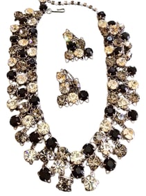 VINTAGE VOGUE JLRY TRICOLOR RHINESTONE NECKLACE SET