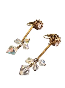 VINTAGE CRYSTAL AND BRASS DANGLING SHOULDER DUSTER EARRINGS